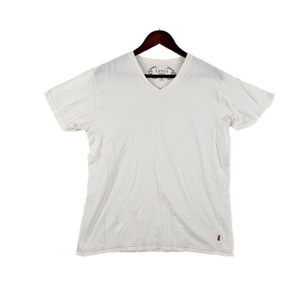 Levi's Mens T-Shirt Short Sleeves V-Neck Pullover Regular Solid Cotton White M